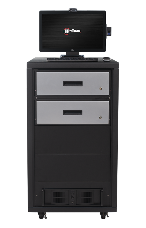 KeyTrak non-auto 2 short drawer cabinet system with touch monitor