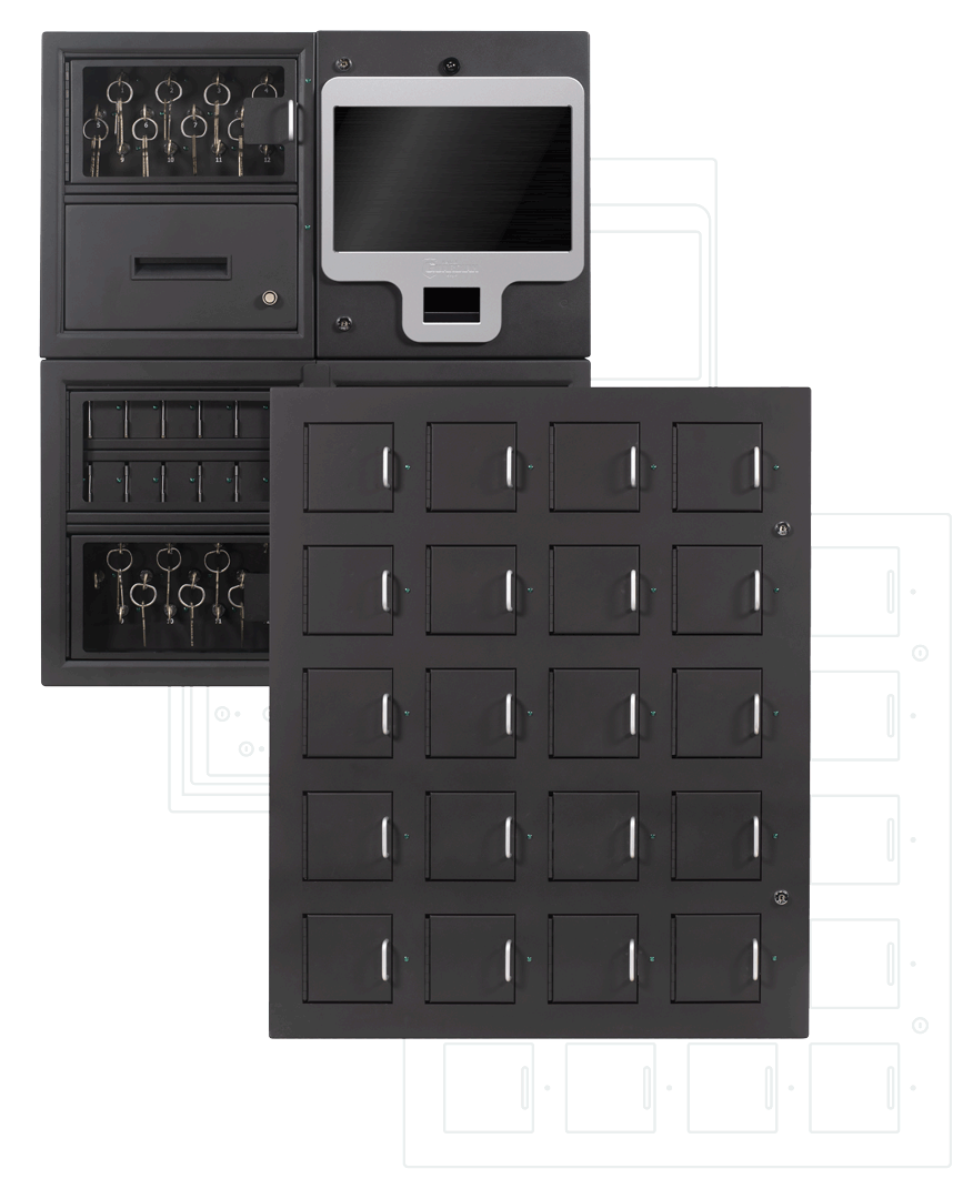 KeyTrak Guardian Edge modular system with various size lockers