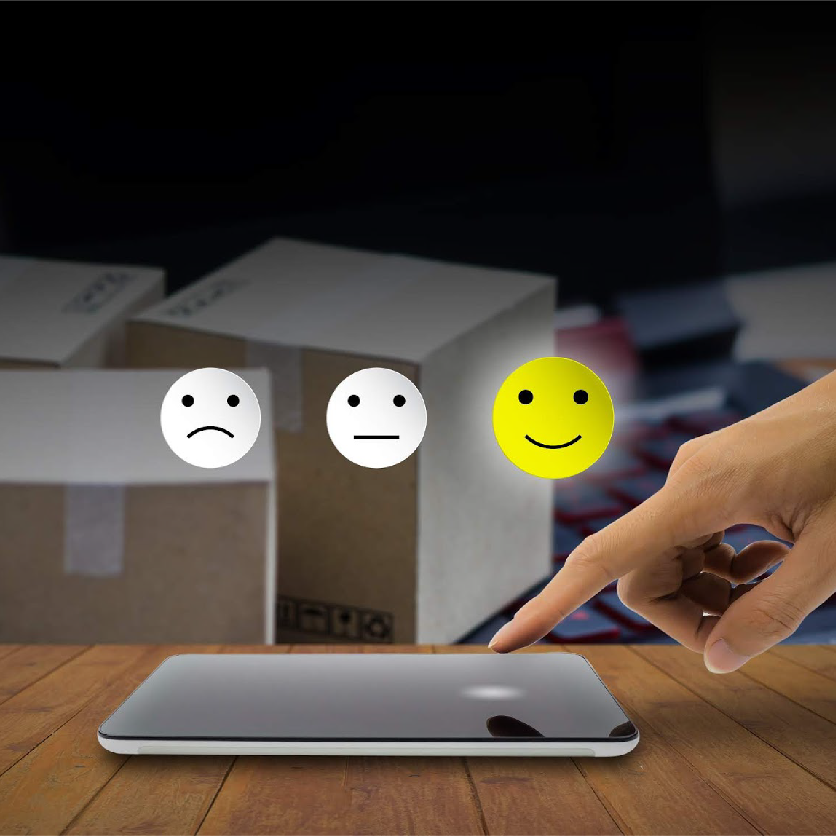 Person leaving positive review on smartphone