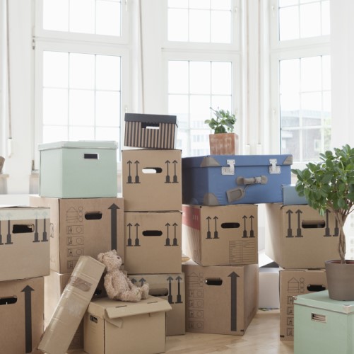 Pile of boxes in a vacant apartment