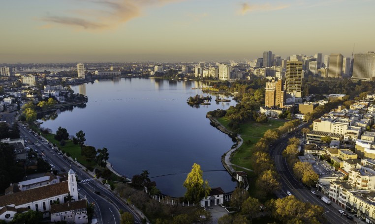 Aerial view of Lake Merritt in Oakland, California 