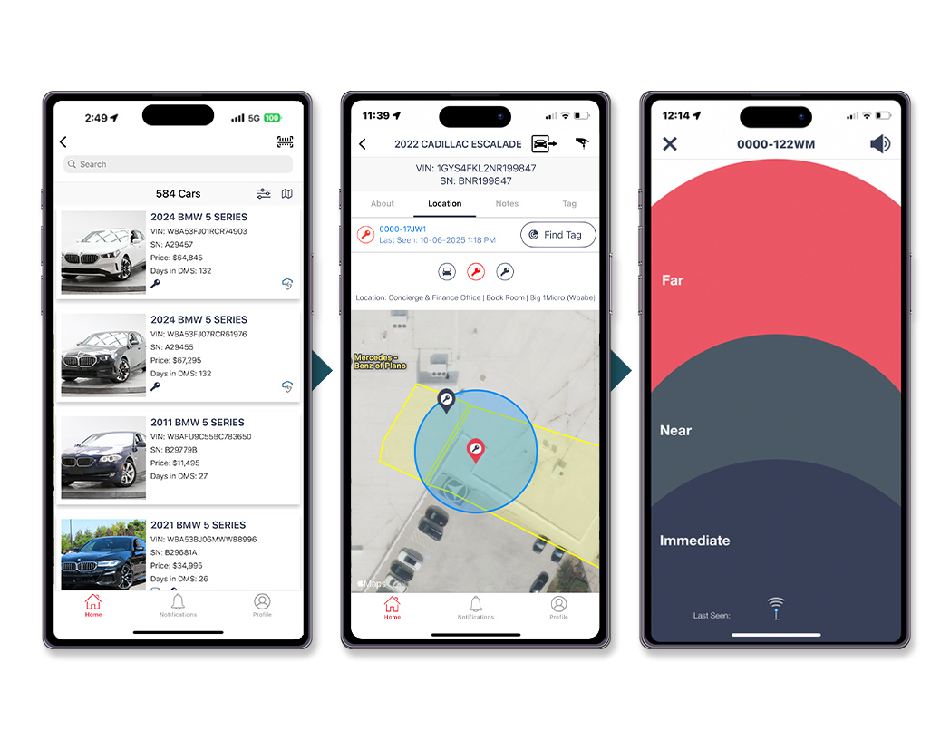 Screenshots of TrueSpot LM360 mobile app