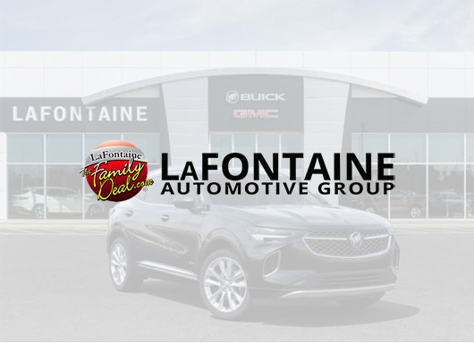 LaFontaine Automotive Group logo with dealership in background