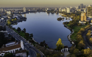 Aerial view of Lake Merritt in Oakland, California 