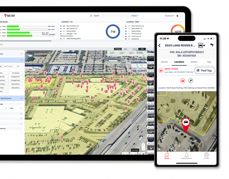 Screenshot of TrueSpot's LM360 software on a tablet and smartphone.